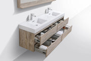 Kube Bath BSL72D-NW Bliss 72" Nature Wood Wall Mount Double Sink Bathroom Vanity with Reinforced Acrylic Composite Top - view 5