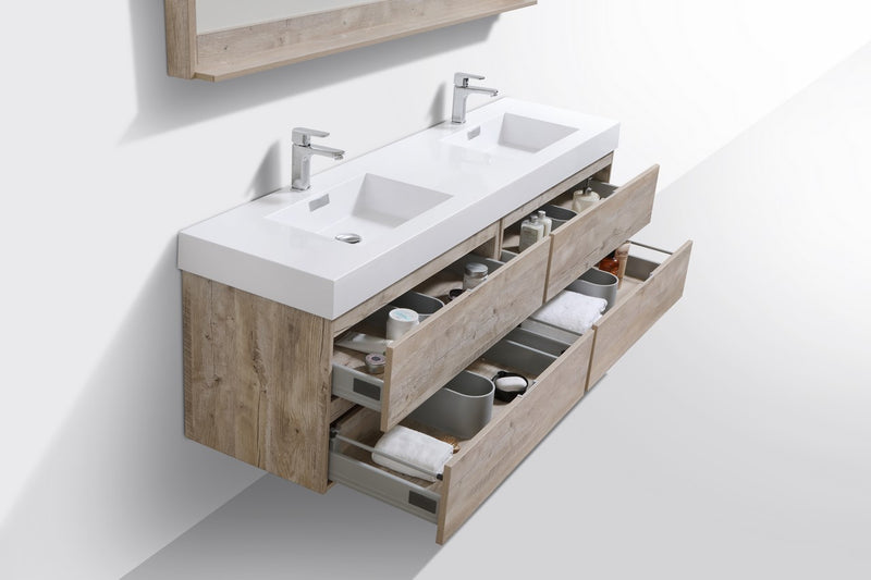 Kube Bath BSL72D-NW Bliss 72" Nature Wood Wall Mount Double Sink Bathroom Vanity with Reinforced Acrylic Composite Top - view 5