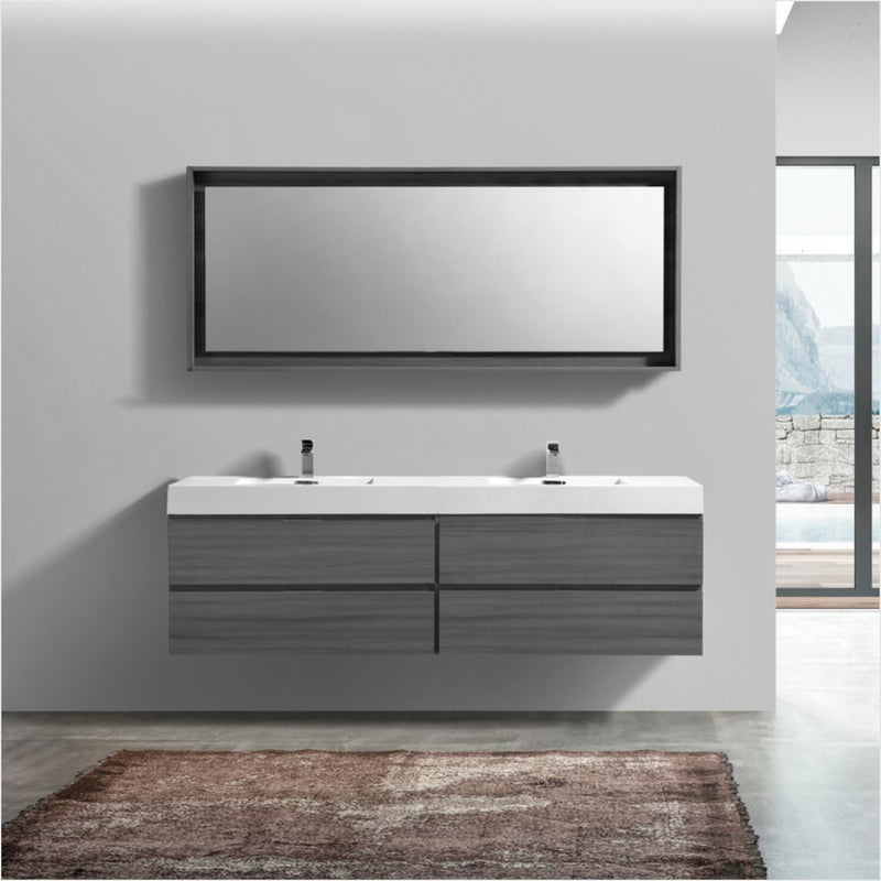 Kube Bath BSL72D-VAG Bliss 72" Vulcan Ash Grey Wall Mount Double Sink Bathroom Vanity with Reinforced Acrylic Composite Top - view 2