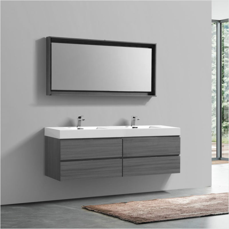 Kube Bath BSL72D-VAG Bliss 72" Vulcan Ash Grey Wall Mount Double Sink Bathroom Vanity with Reinforced Acrylic Composite Top - view 3