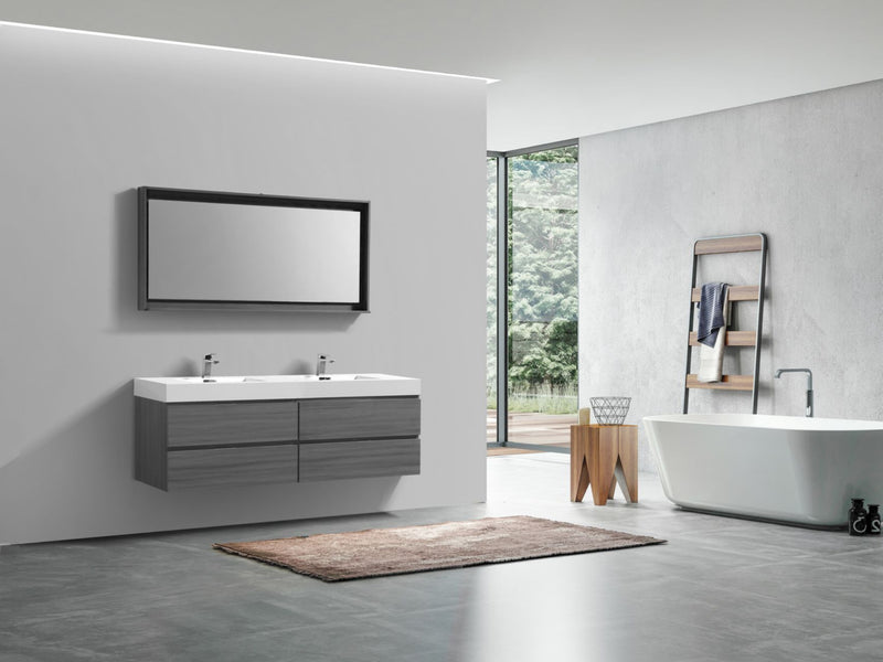 Kube Bath BSL72D-VAG Bliss 72" Vulcan Ash Grey Wall Mount Double Sink Bathroom Vanity with Reinforced Acrylic Composite Top - view 5