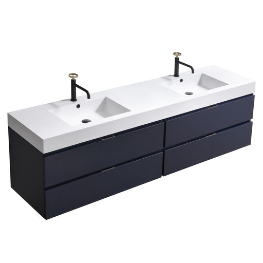 Kube Bath BSL72D-BLUE Bliss 72" Blue Wall Mount Double Sink Bathroom Vanity with Reinforced Acrylic Composite Top