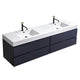 Kube Bath BSL72D-BLUE Bliss 72" Blue Wall Mount Double Sink Bathroom Vanity with Reinforced Acrylic Composite Top