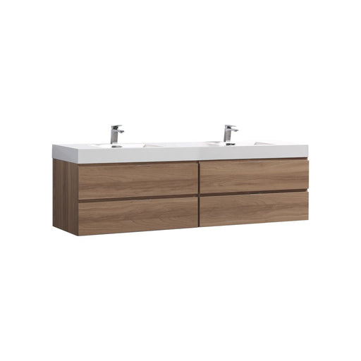 Kube Bath BSL80D-HO Bliss 80" Honey Oak Wall Mount Double Sink Bathroom Vanity with Reinforced Acrylic Composite Top