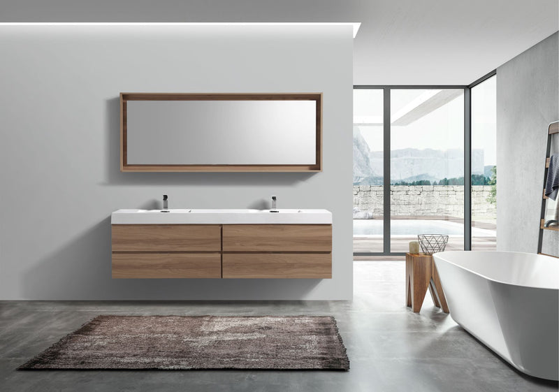 Kube Bath BSL80D-HO Bliss 80" Honey Oak Wall Mount Double Sink Bathroom Vanity with Reinforced Acrylic Composite Top - view 2