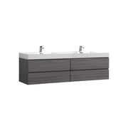 Kube Bath BSL80D-VAG Bliss 80" Vulcan Ash Grey Wall Mount Double Sink Bathroom Vanity with Reinforced Acrylic Composite Top