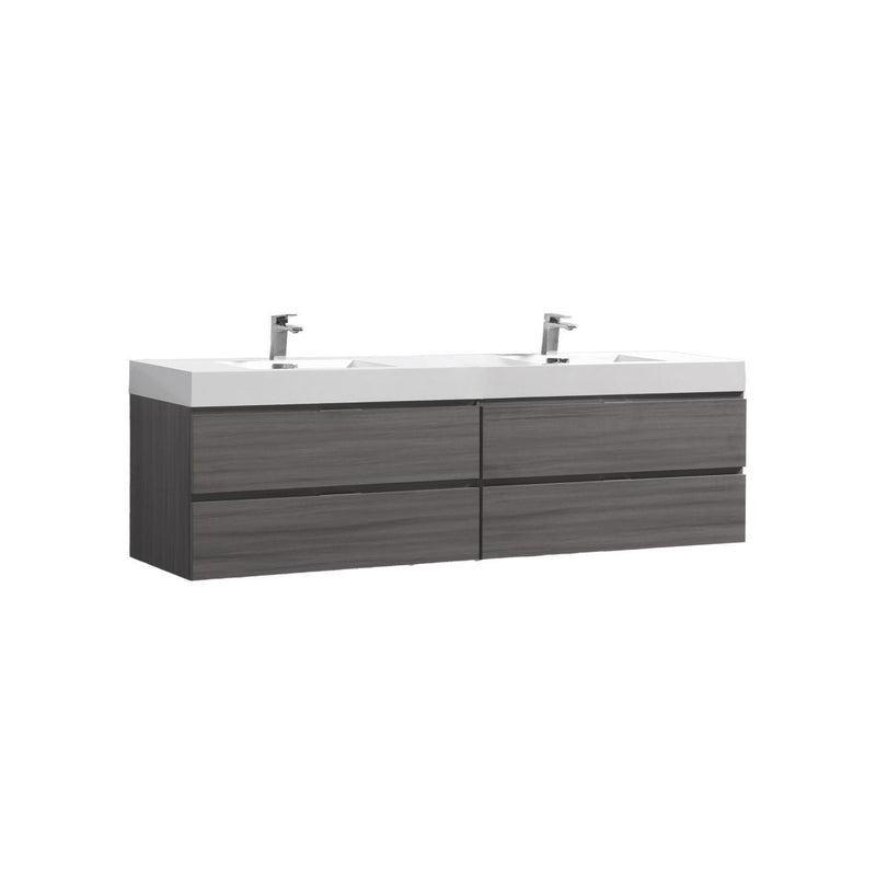 Kube Bath BSL80D-VAG Bliss 80" Vulcan Ash Grey Wall Mount Double Sink Bathroom Vanity with Reinforced Acrylic Composite Top