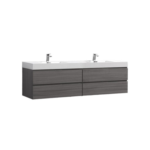 Kube Bath BSL80D-VAG Bliss 80" Vulcan Ash Grey Wall Mount Double Sink Bathroom Vanity with Reinforced Acrylic Composite Top