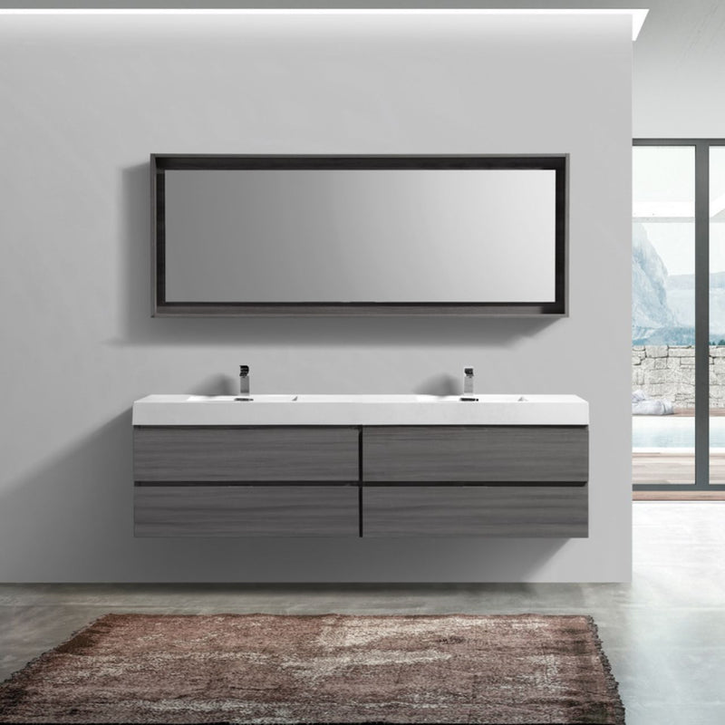 Kube Bath BSL80D-VAG Bliss 80" Vulcan Ash Grey Wall Mount Double Sink Bathroom Vanity with Reinforced Acrylic Composite Top - view 2