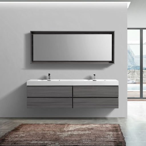 Kube Bath BSL80D-VAG Bliss 80" Vulcan Ash Grey Wall Mount Double Sink Bathroom Vanity with Reinforced Acrylic Composite Top - view 2