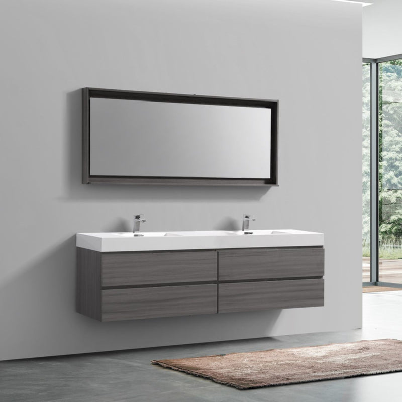Kube Bath BSL80D-VAG Bliss 80" Vulcan Ash Grey Wall Mount Double Sink Bathroom Vanity with Reinforced Acrylic Composite Top - view 3
