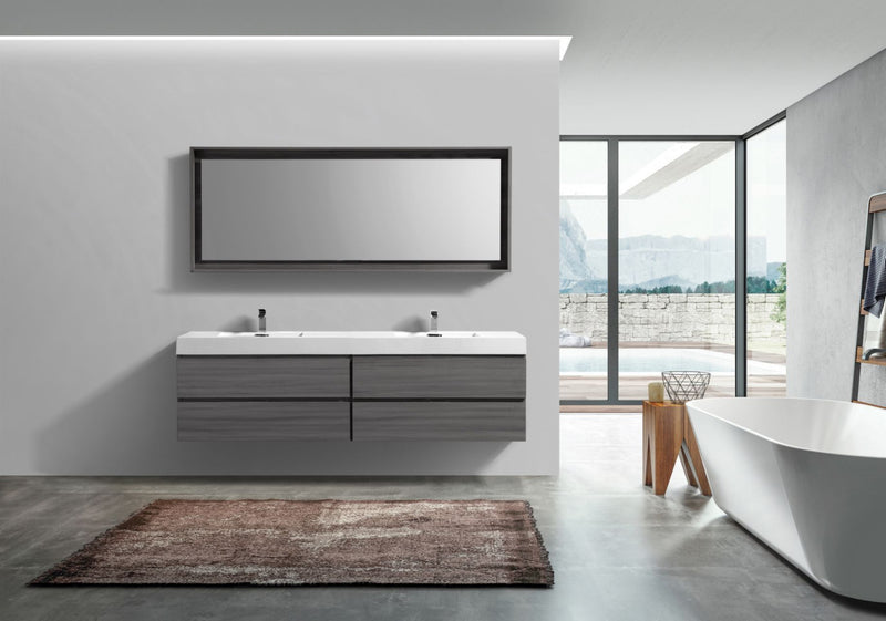 Kube Bath BSL80D-VAG Bliss 80" Vulcan Ash Grey Wall Mount Double Sink Bathroom Vanity with Reinforced Acrylic Composite Top - view 4