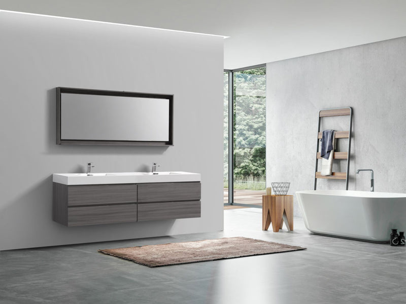 Kube Bath BSL80D-VAG Bliss 80" Vulcan Ash Grey Wall Mount Double Sink Bathroom Vanity with Reinforced Acrylic Composite Top - view 5