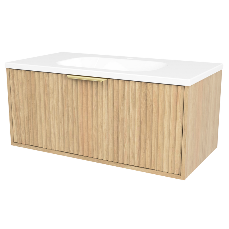 Timberline Byron 36" Prime Oak Wall Mount Vanity with Gold Hardware