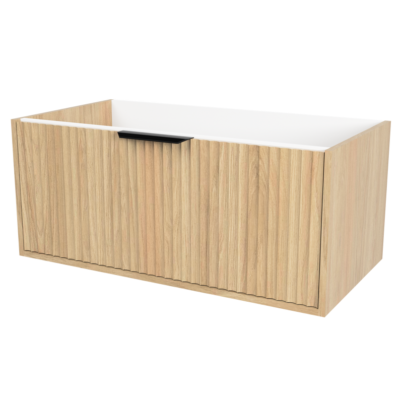 Timberline Byron 36" Prime Oak Wall Mount Vanity Cabinet Only with Black Hardware