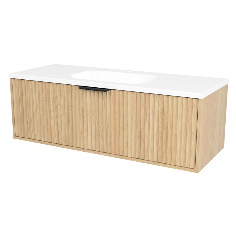 Timberline Byron 48" Prime Oak Wall Mount Vanity with Black Hardware
