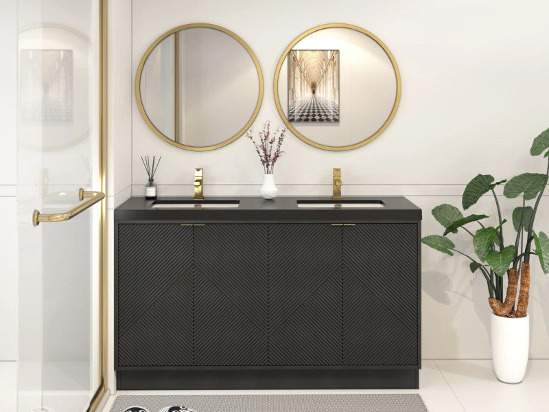 Moreno Bath MT60DFS Mason 60" Fluted Freestanding Bathroom Vanity with Double Sink Top