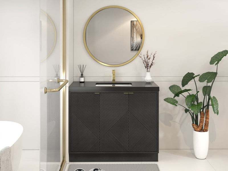 Moreno Bath MT42RFS Mason 42" Fluted Freestanding Bathroom Vanity with Sink Top (Right Side Drawers)