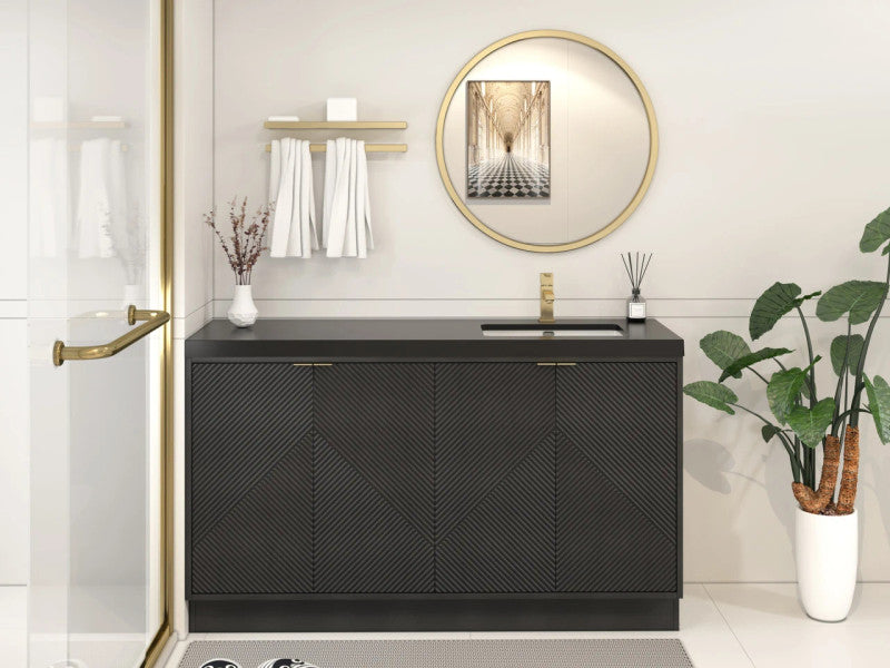 Moreno Bath MT60SRFS Mason 60" Fluted Freestanding Bathroom Vanity with Right Side Sink Top