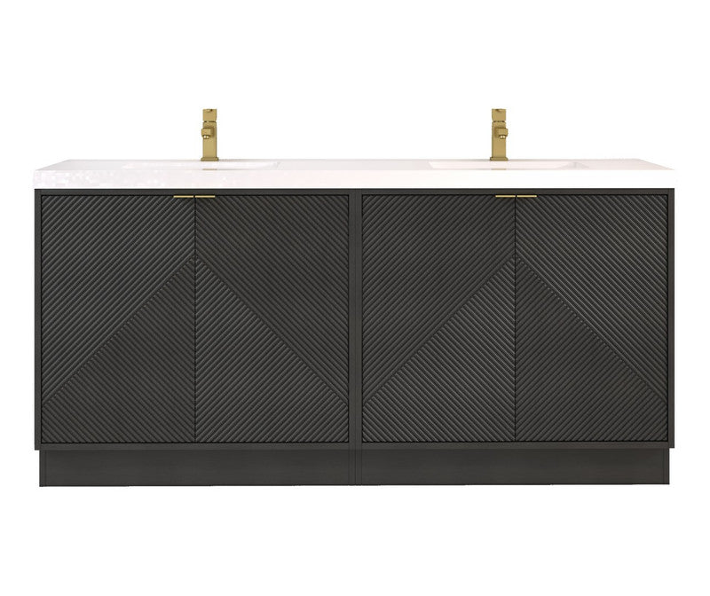 Moreno Bath MT72DFS Mason 72" Fluted Freestanding Bathroom Vanity with Double Sink Top