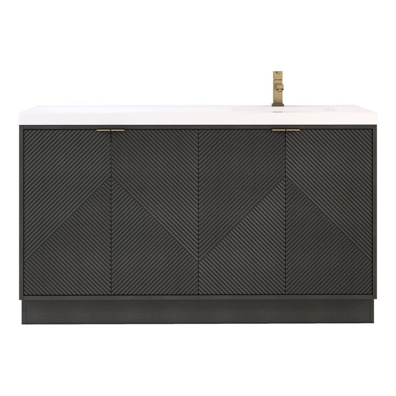 Moreno Bath MT60SRFS Mason 60" Fluted Freestanding Bathroom Vanity with Right Side Sink Top