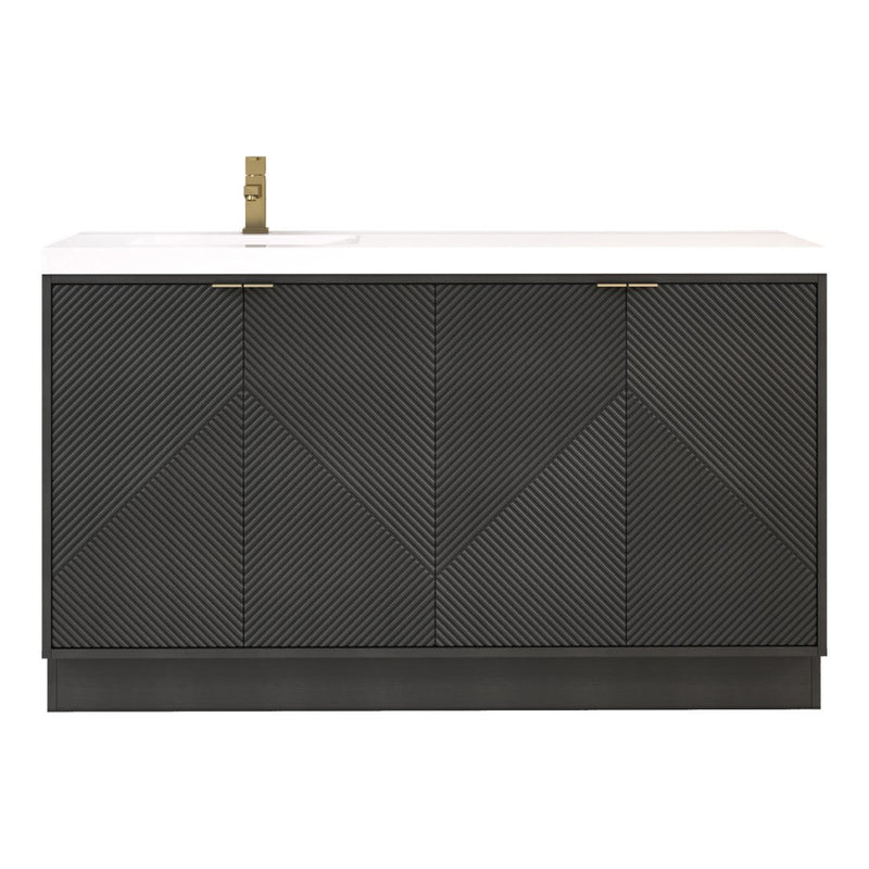 Moreno Bath MT60SLFS Mason 60" Fluted Freestanding Bathroom Vanity with Left Side Sink Top