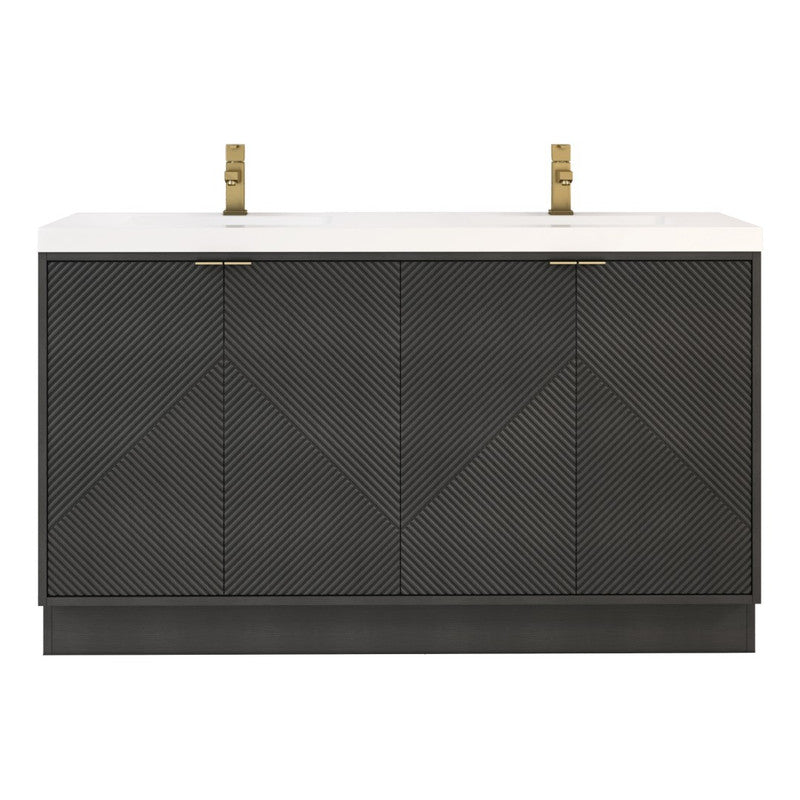 Moreno Bath MT60DFS Mason 60" Fluted Freestanding Bathroom Vanity with Double Sink Top