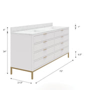 BR72CW06PW - Bristol 72 In. Double Sink Pre-Assembled Modern Style Bathroom Vanity With 1" Carrara White Marble Top