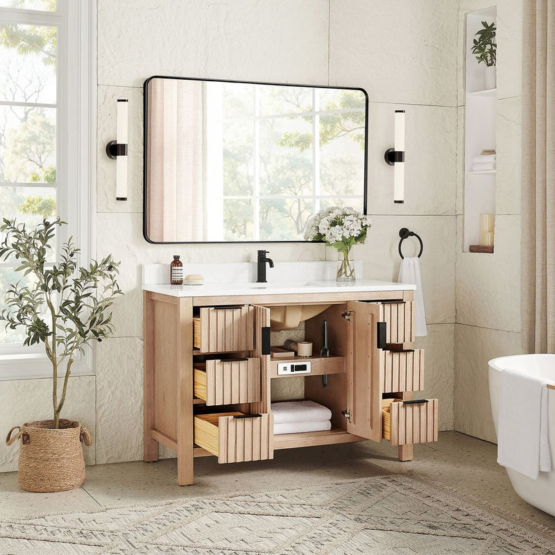 Vinnova 704248-AN-GW Shenzhen 48" Single Sink Bath Vanity in Aged Natural Oak