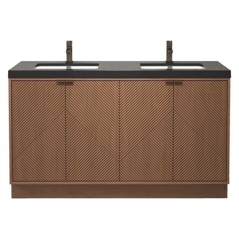 Moreno Bath MT60DFS Mason 60" Fluted Freestanding Bathroom Vanity with Double Sink Top