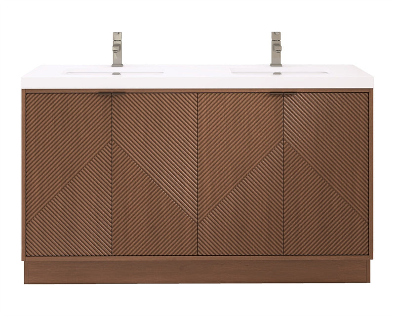 Moreno Bath MT60DFS Mason 60" Fluted Freestanding Bathroom Vanity with Double Sink Top
