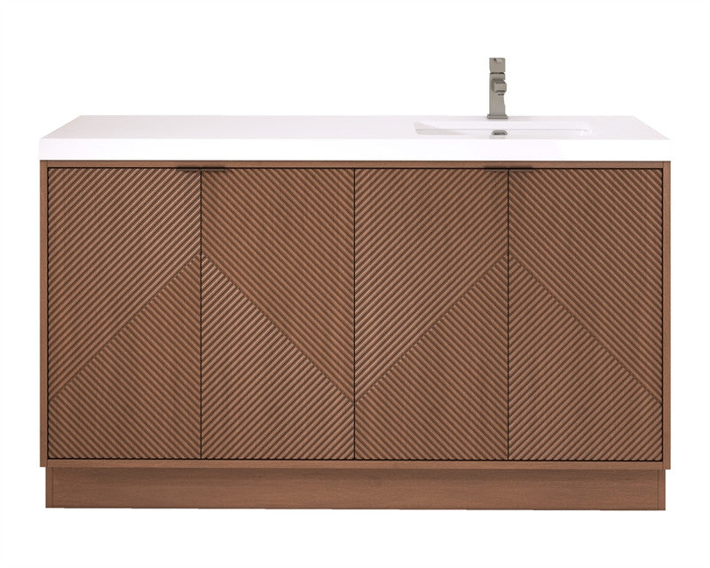 Moreno Bath MT60SRFS Mason 60" Fluted Freestanding Bathroom Vanity with Right Side Sink Top