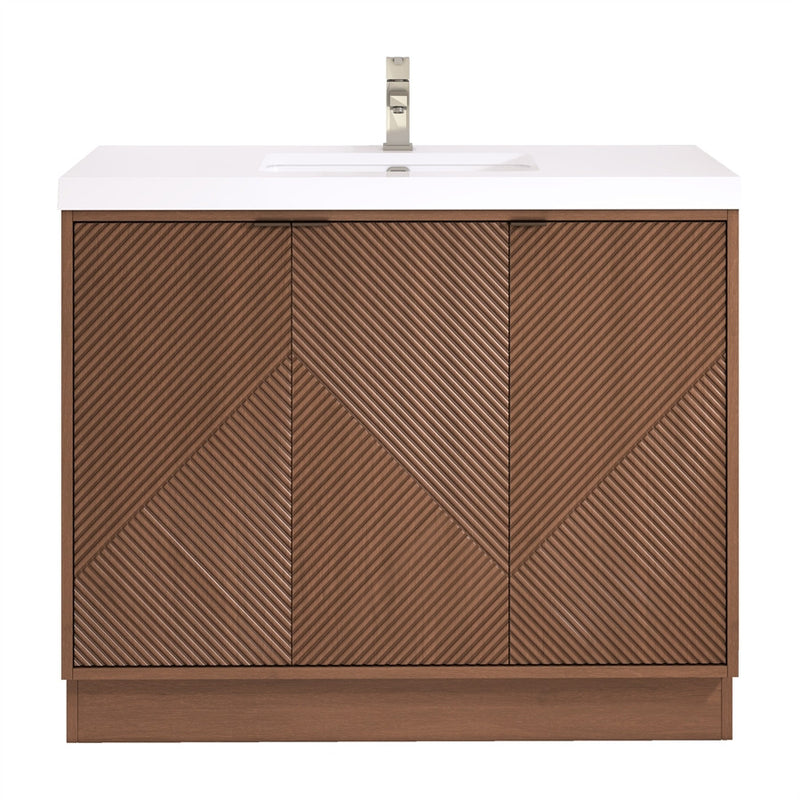 Moreno Bath MT42LFS Mason 42" Fluted Freestanding Bathroom Vanity with Sink Top (Left Side Drawers)