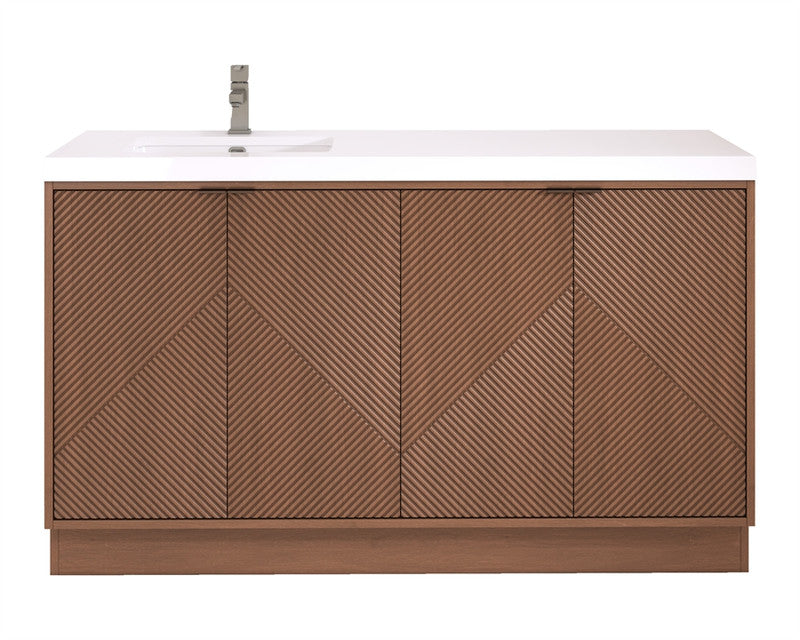 Moreno Bath MT60SLFS Mason 60" Fluted Freestanding Bathroom Vanity with Left Side Sink Top