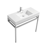 Kube Bath CH36 Haus 36" Chrome Stainless Steel Console Single Sink Bathroom Vanity with Reinforced Acrylic Composite Top