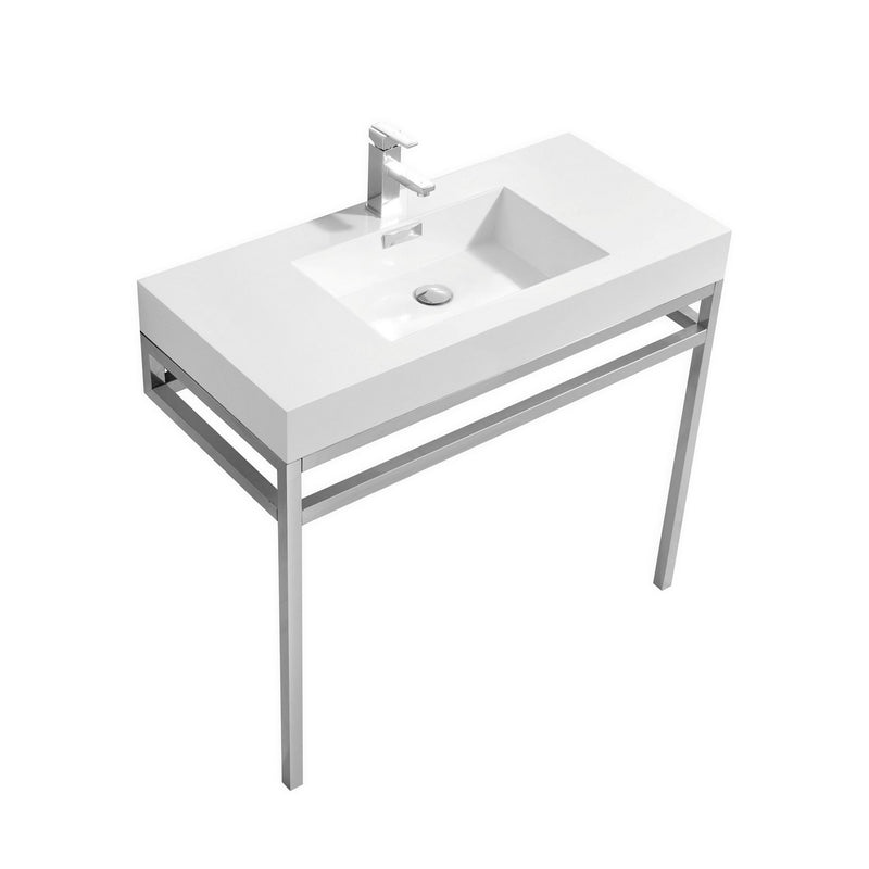 Kube Bath CH36 Haus 36" Chrome Stainless Steel Console Single Sink Bathroom Vanity with Reinforced Acrylic Composite Top