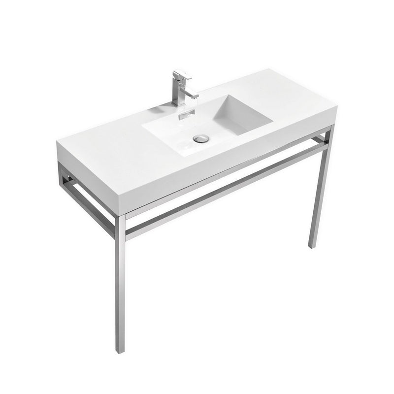 Kube Bath CH48 Haus 48" Chrome Stainless Steel Console Single Sink Bathroom Vanity with Reinforced Acrylic Composite Top