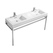 Kube Bath CH60D Haus 60" Chrome Stainless Steel Console Double Sink Bathroom Vanity with Reinforced Acrylic Composite Top