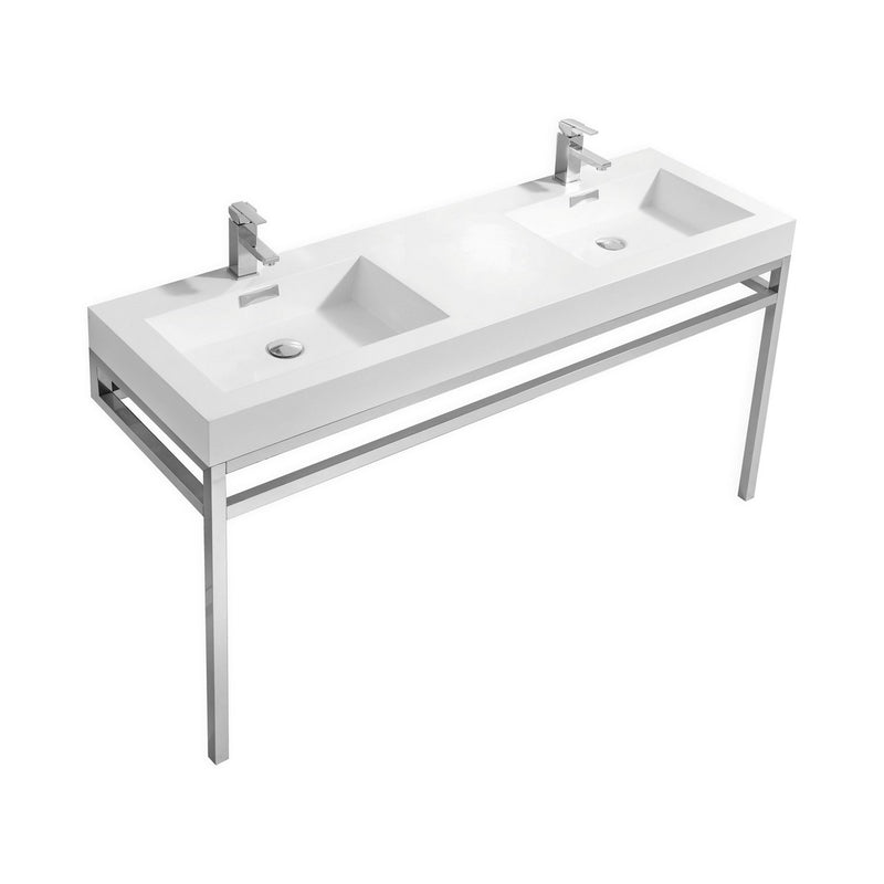 Kube Bath CH60D Haus 60" Chrome Stainless Steel Console Double Sink Bathroom Vanity with Reinforced Acrylic Composite Top
