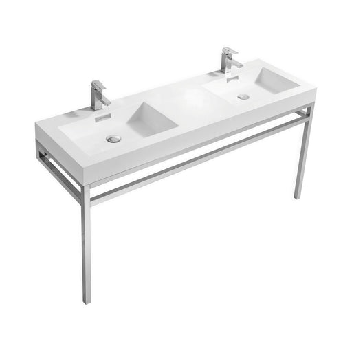 Kube Bath CH60D Haus 60" Chrome Stainless Steel Console Double Sink Bathroom Vanity with Reinforced Acrylic Composite Top