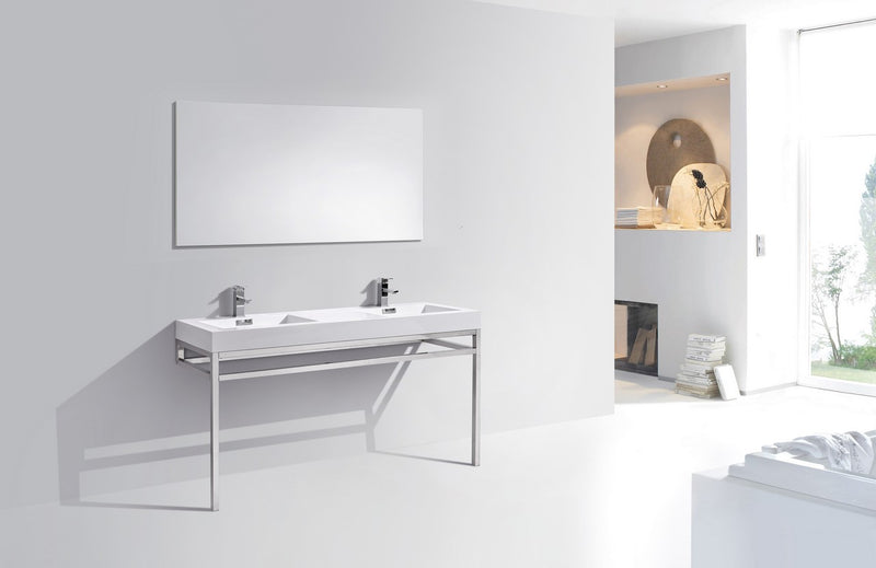 Kube Bath CH60D Haus 60" Chrome Stainless Steel Console Double Sink Bathroom Vanity with Reinforced Acrylic Composite Top - view 6
