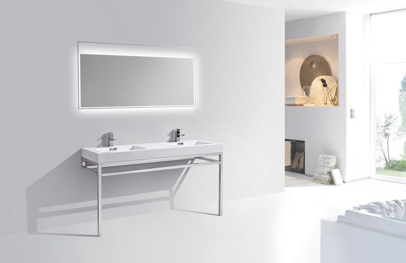Kube Bath CH60D Haus 60" Chrome Stainless Steel Console Double Sink Bathroom Vanity with Reinforced Acrylic Composite Top - view 2