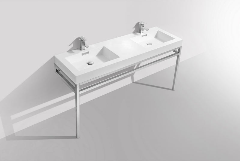 Kube Bath CH60D Haus 60" Chrome Stainless Steel Console Double Sink Bathroom Vanity with Reinforced Acrylic Composite Top - view 4