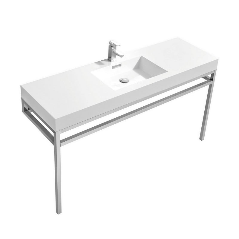 Kube Bath CH60S Haus 60" Chrome Stainless Steel Console Single Sink Bathroom Vanity with Reinforced Acrylic Composite Top
