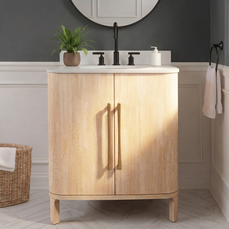 CI30EM08TL - Cirilla 30 In. Single Sink Pre-Assembled Transitional Style Bathroom Vanity With 3/4" White Engineered Marble Countertop
