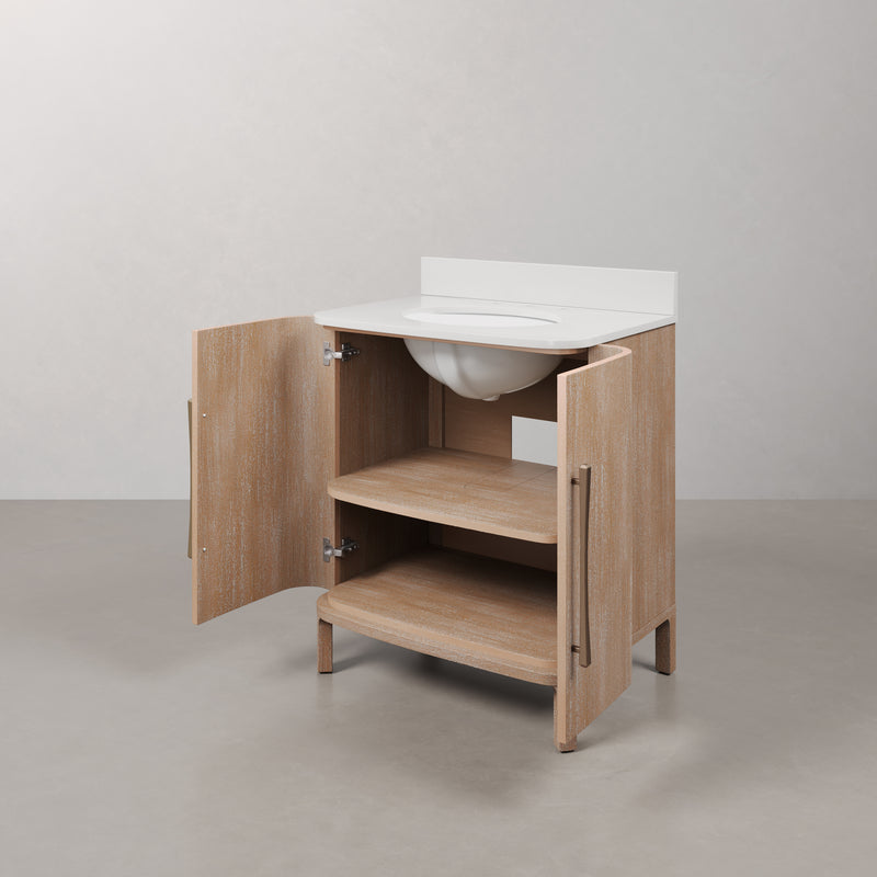CI30EM08TL - Cirilla 30 In. Single Sink Pre-Assembled Transitional Style Bathroom Vanity With 3/4" White Engineered Marble Countertop