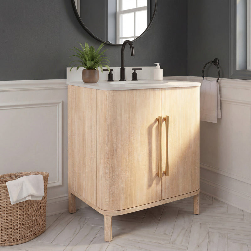 CI30EM08TL - Cirilla 30 In. Single Sink Pre-Assembled Transitional Style Bathroom Vanity With 3/4" White Engineered Marble Countertop