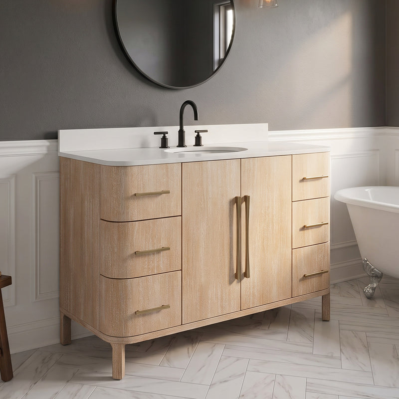 CI48EM08TL - Cirilla 48 In. Single Sink Pre-Assembled Transitional Style Bathroom Vanity With 3/4" White Engineered Marble Countertop
