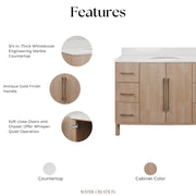 CI48EM08TL - Cirilla 48 In. Single Sink Pre-Assembled Transitional Style Bathroom Vanity With 3/4" White Engineered Marble Countertop