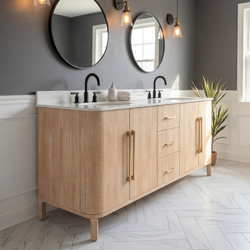 CI72EM08TL - Cirilla 72 In. Double Sinks Pre-Assembled Transitional Style Bathroom Vanity With 3/4" White Engineered Marble Countertop